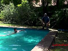 Latin lads party poolside naughty