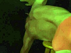 Muscular guy stretches in dark, flashes underwear and socks