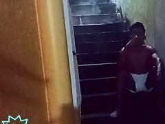 Two muscular guys fuck on favela stairs intensely