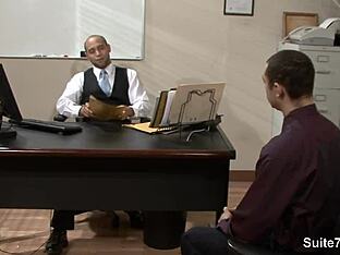 Twink gay movie fuck in office while receiving monster cock