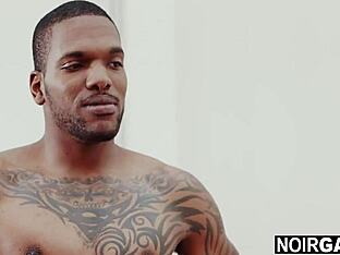 Muscular black man watches gay scene