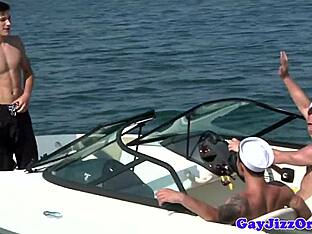 Muscular sailor in outdoor group sex
