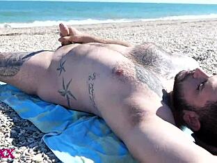 Gay man masturbates outdoors openly