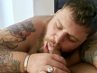Chubby gay bear gets licked