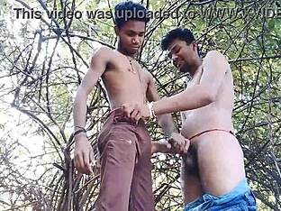 Gay boys have raw outdoor sex