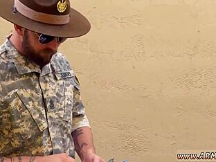 Military hunk and young stud outdoor sex