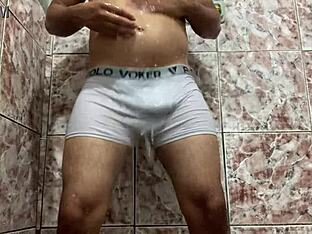 Gay man masturbates in restroom