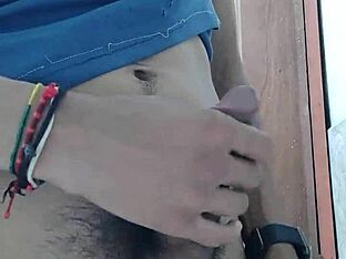 Skinny lad masturbates after split