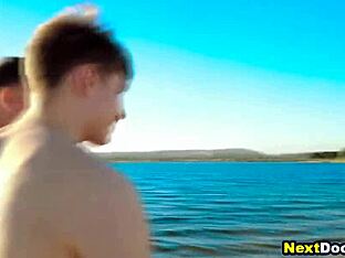 Muscular men engage in outdoor activities