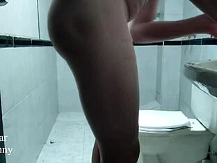 Bi sexually inexperienced subject performs an obscene act on the lavatory