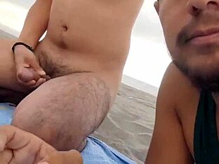 Teen boy enjoys sandy dick adventure