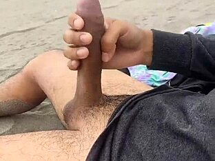Teen boy enjoys sandy dick adventure
