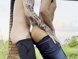 Young gay boys having sex outdoors