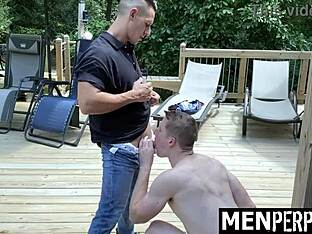 A gay police officer interrogates a young and straight twink and proceeds to strip search him.