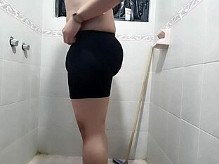 Gay man's bathroom self-pleasure session
