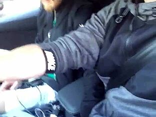 European amateur gives a blow job in a car