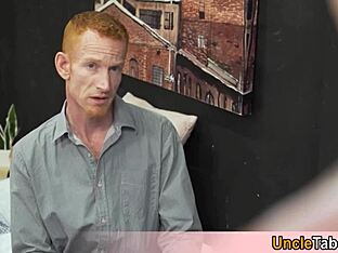 Redhead uncle gets it deep in both holes again