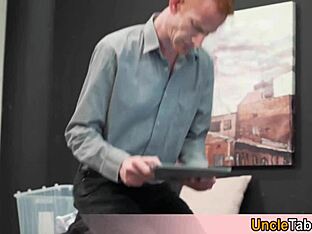 Redhead uncle gets it deep in both holes again