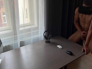 Blindfolded bisexual twink in VR cock and ass fucking scene