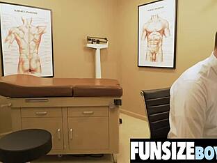 Petite boys stretched by doctor
