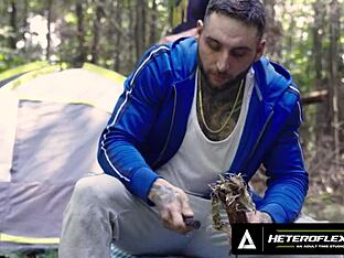 Jock buddies try out anal on camping trip