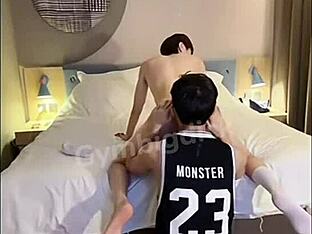 Asian gay couple tries new positions