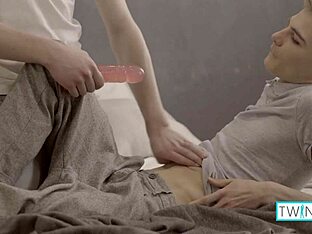 Deepthroat and anal drilling with a teen twinks pleasure