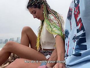 Skinny teen gets off on public beach cock flashing fetish