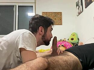 Latino ladyboy gets big cock in mouth and cum