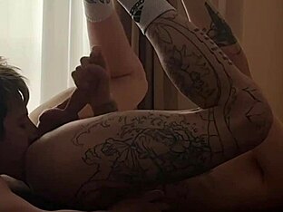 Gay rim job and deepthroat action