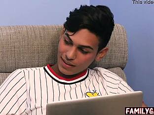 Stepfather and stepson seduce newbie