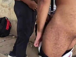 Public gay blowjob action on bike path