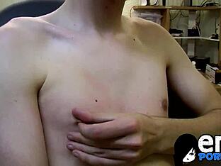 A young gay man masturbates and cum in the office