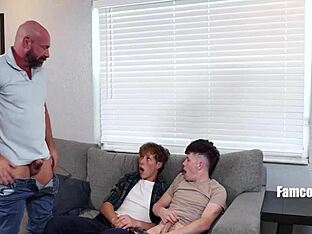 Straight dad catches gay twinks masturbating