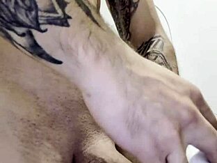 Dude takes shower, then wanks his big cock